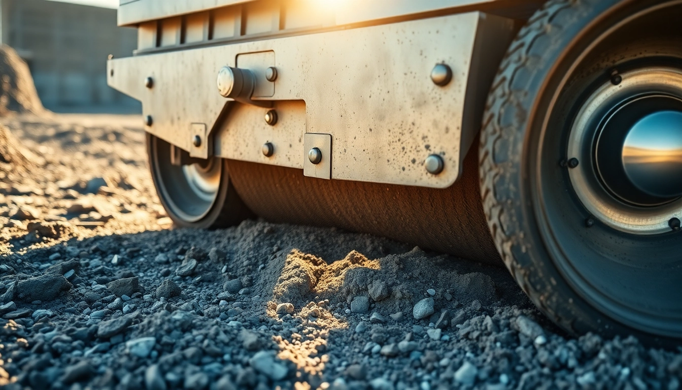 Efficient compactors rental service showcasing a vibrating plate compactor in action for construction projects.
