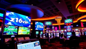 Z16vip online casino platform with vibrant graphics and active players engaging in gaming