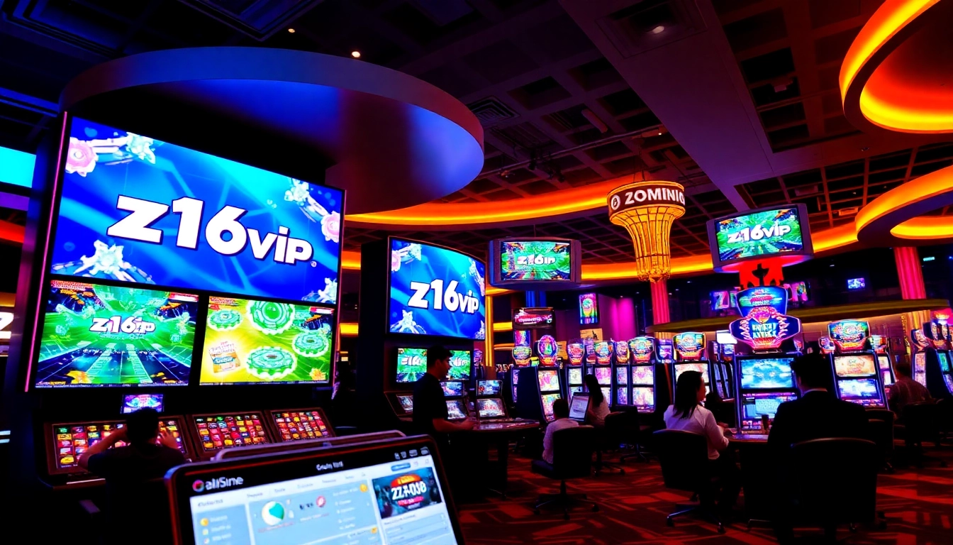 Z16vip online casino platform with vibrant graphics and active players engaging in gaming