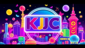KJC branding logo with vibrant Asian entertainment scene showcasing modern digital technology