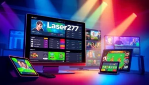 Laser247 online betting platform interface showcasing live sports scores and casino games for user engagement