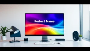 Professional designer analyzing a perfect domain name on screen for branding and website