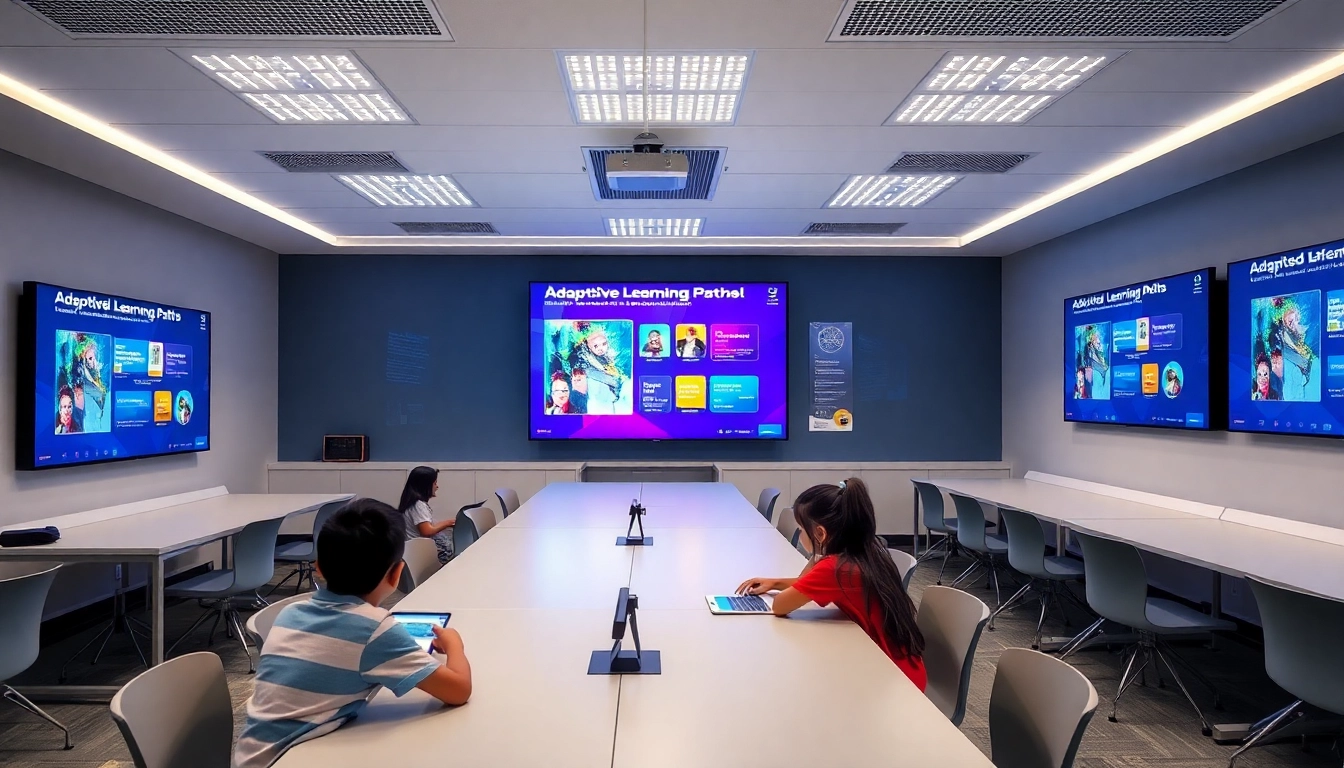 Professional educator demonstrating adaptive learning design tools on a digital tablet for